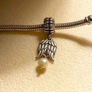 Authentic PANDORA Guardian Angel Charm w/White Pearl Drop